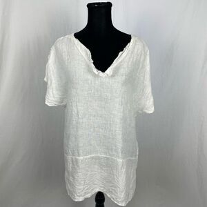 Vanessa Zani White Linen Top With Lace Women’s S